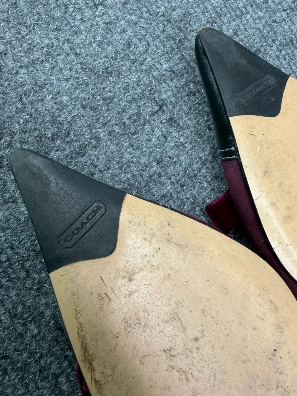VTG COACH Kitten Heel Mules Burgundy Suede Black Leather 9B